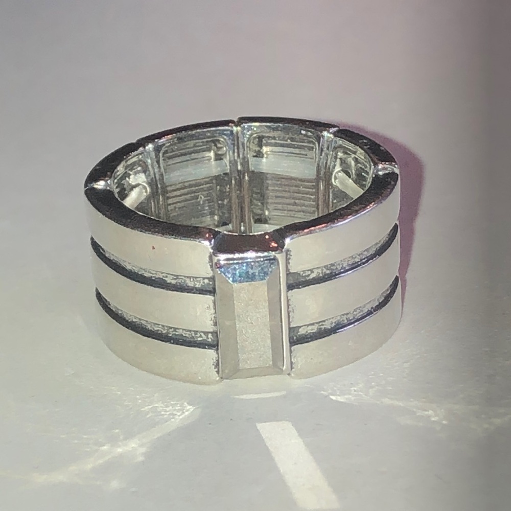 Silver Tone Wide Band Boho Stretch Ring